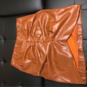 Brown leather scrunch skirt